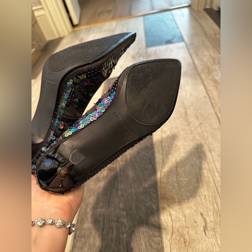 NWOT Rampage Gorgeous Black with Multicolor Sequin High Heel Pointed Shoes - Picture 13 of 17